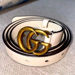 Authentic Gucci GG Marmont White Leather Thin Belt Size 90